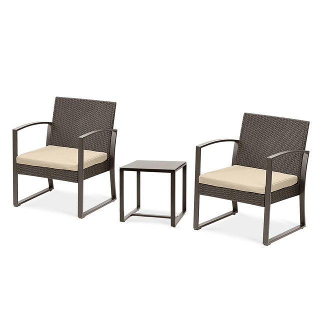 Aoodor 3 Pieces Patio Furniture Set Outdoor Rattan Conversation Bistro Set with Coffee Table for Yard, Garden, Balcony,Backyard