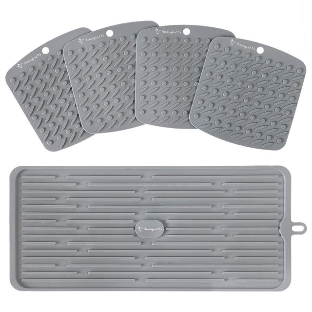Premium Silicone Trivet Set - Pot Holders and Oven Mitts - Hot Pads Mats - Dish Drying Mat, Sink Mat for Kitchen - Trivets for Hot Dishes - Jar Opener Gripper Pad - Heat Resistant - Potholders - Grey