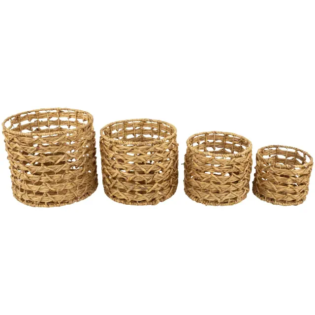Northlight Set of 4 Open Fishtail Weave Water Hyacinth Storage Baskets with Handles 15.5"