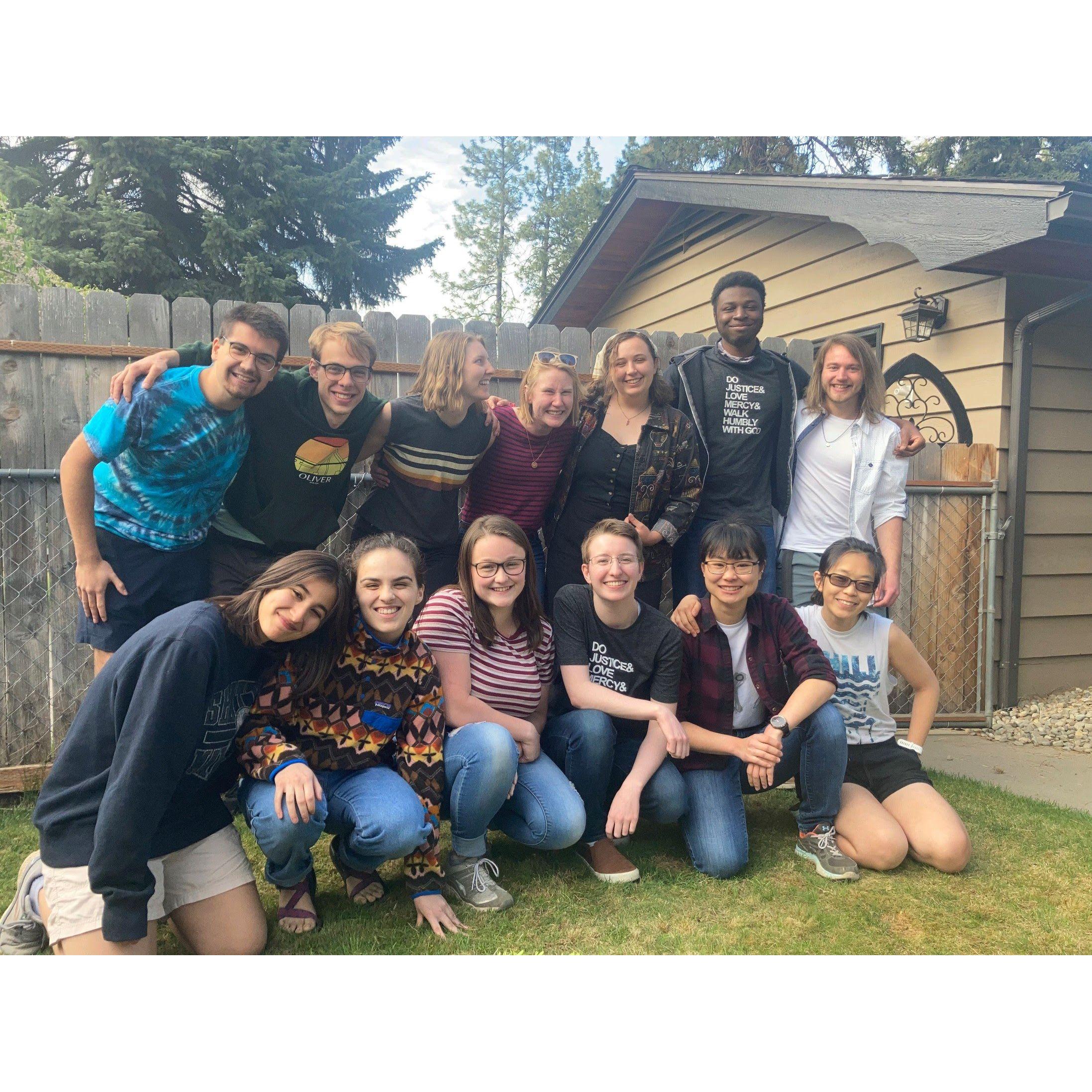 Ellie and I met in August 2020 through the inaugural cohort of the Emmaus program, an intentional Christian community at Whitworth. We quickly became friends as we spent time studying, cooking, and discussing theology together. Here's our whole cohort (groomsman Caleb back right)! 05/10/21