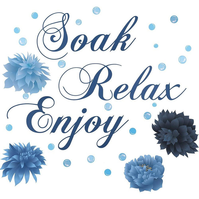 Bathroom Wall Decals Soak Enjoy Relax Wall Decor Stickers Waterproof Flower Sign Sticker for Bedroom Bathroom Kitchen Living Room DIY Decorations(Blue)