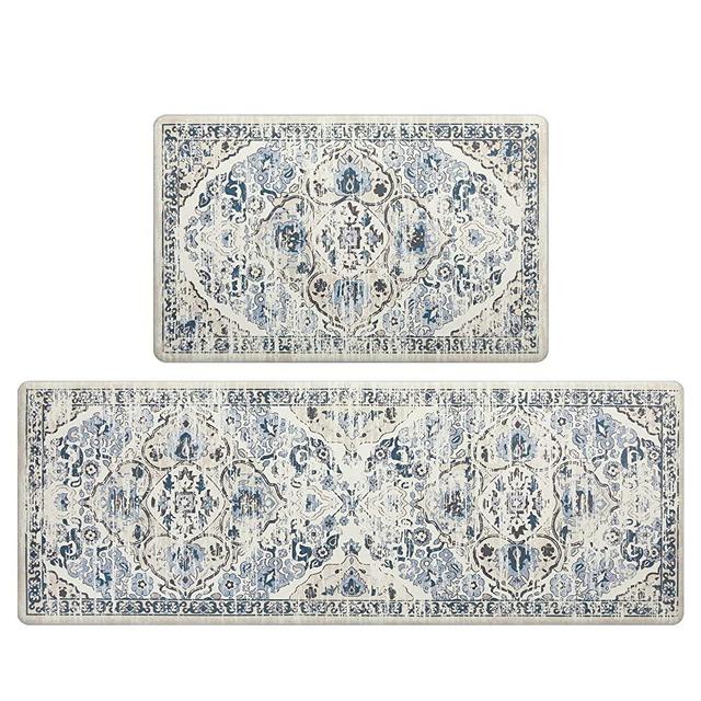 Ileading Kitchen Anti Fatigue Mat Set of 2 Non Skid Waterproof Cushioned Kitchen Floor Mat Vintage Comfort Standing Desk Office Mat Farmhouse Kitchen Runner Mat for Laundry