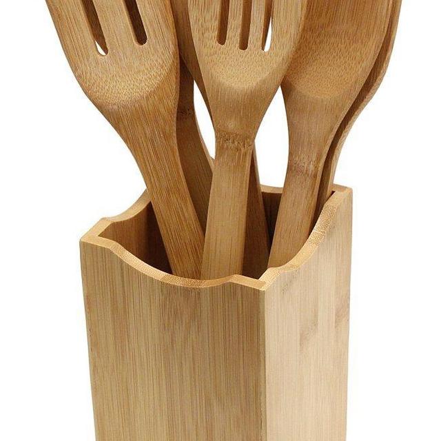 Oliva Italiana 7 Pc. Bamboo Kitchen Utensil Set Eco-Friendly, 100% Organic bamboo, Professional-Grade, with ergonomic handle. Please that gourmet in your life with the best utensil on the market.