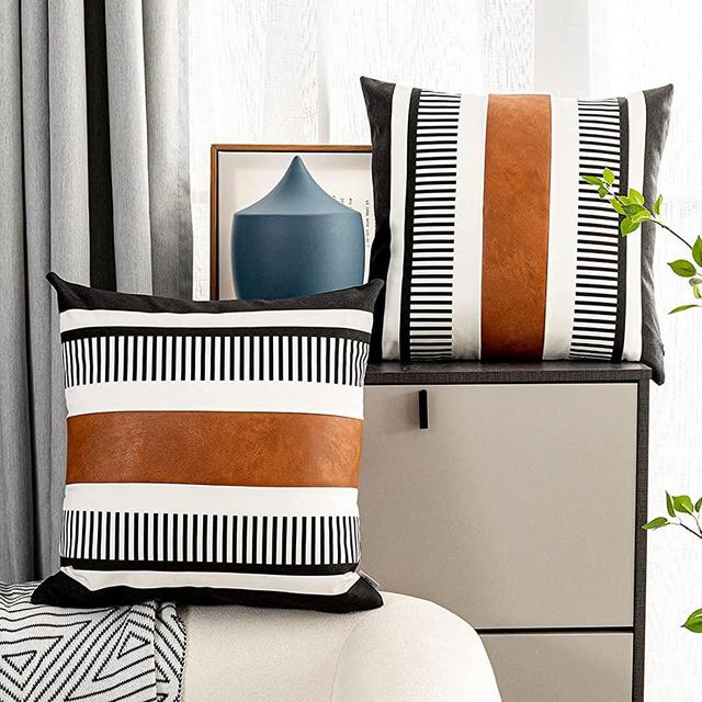 Vfuty Set of 2 Farmhouse Couch Pillow Covers 20x20 Square Decorative Pillow Covers, Accent Pillow Cases for Living Room,Bed, Sofa Modern Stripe Cushion Cover, Black