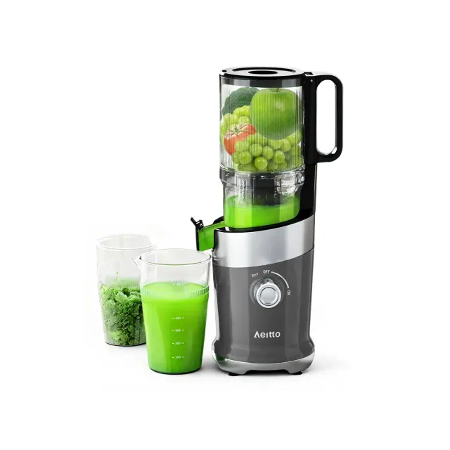 Aeitto Slow Juicer Machines, 4.9" Extra Large Feed Chute Cold Press Juicer for Whole Fruits and Vegetables & Easy Clean