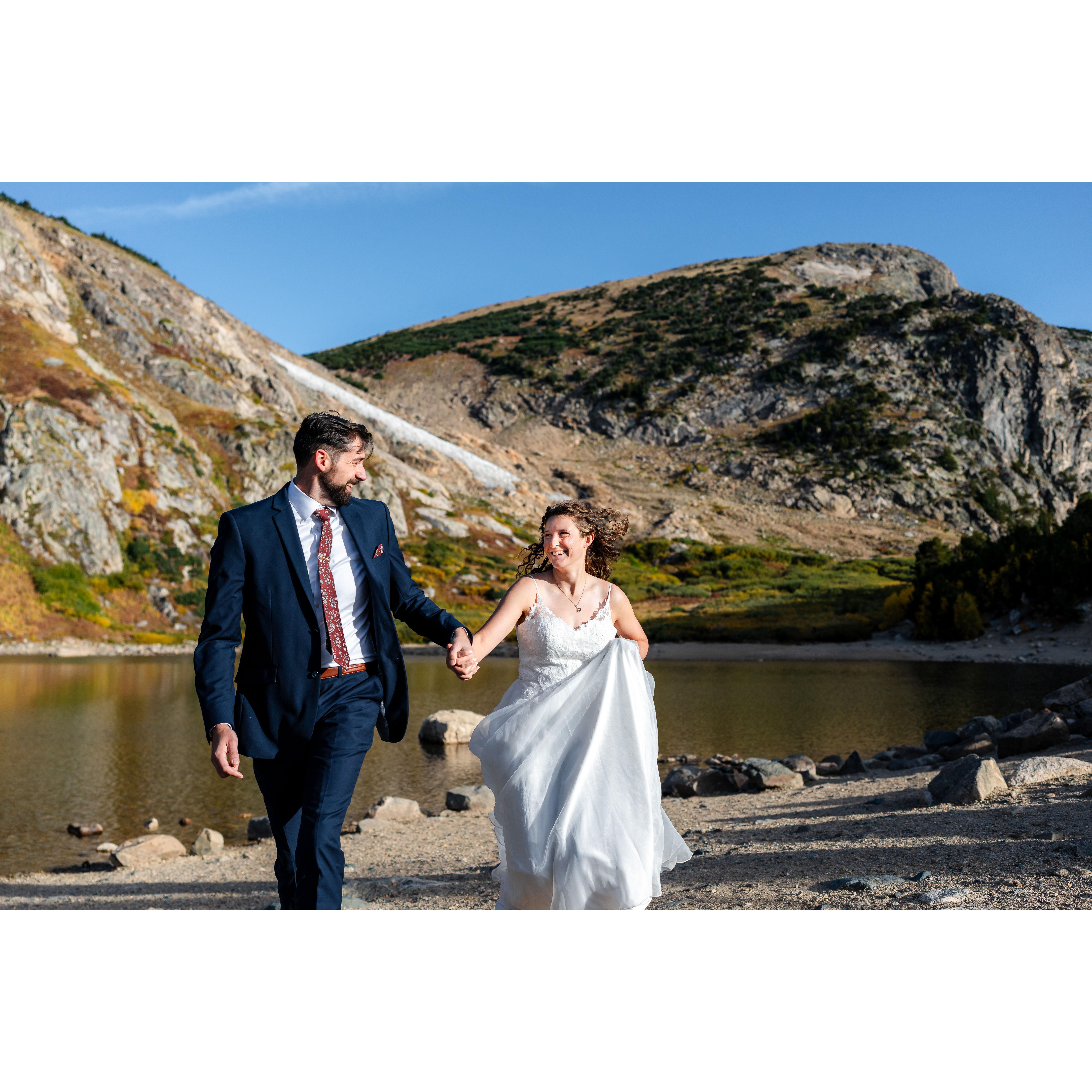 Due to the first blizzard of the season falling on our wedding day, our amazing photographer offered to go out on a wedding hike re-do!