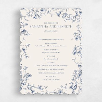 Blue Scalloped Wedding Program - Plumeria
