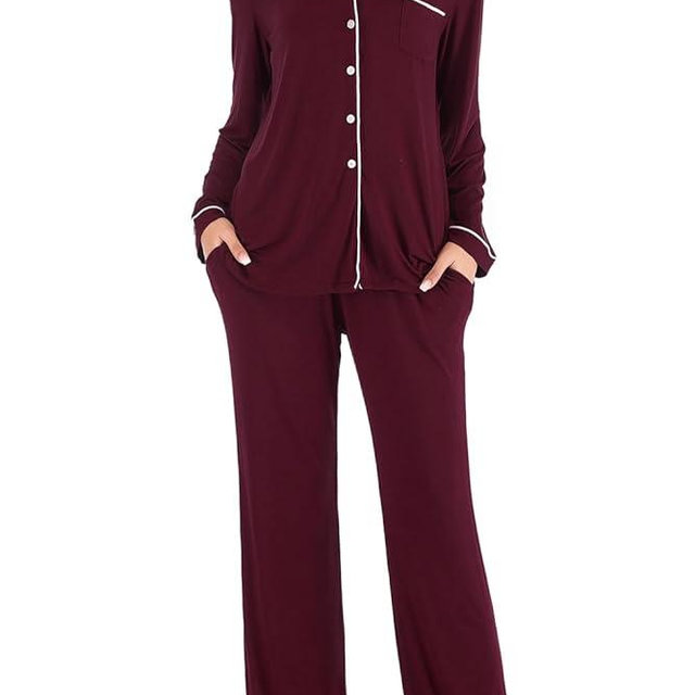 Aamikast Women's Pajama Sets Long Sleeve Button Down Sleepwear Nightwear Soft Pjs Lounge Sets