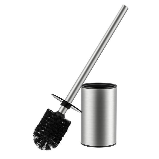 FORIOUS Toilet Brush and Holder Set, Heavy Duty 304 Stainless Steel Base & Handle Toilet Bowl Cleaners Brush and Holder, Toilet Brush Set for Bathroom Storage and Organization,Brushed Nickel