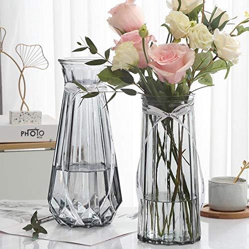 XILEI Grey Glass Vase for Flower Home Decoration, Desk Placement or Gift 2 Pieces (D6)