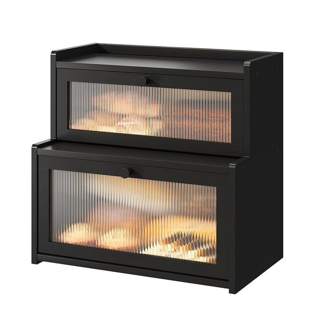 FILWH Bread Box for Kitchen Countertop Double Layer Large Corner Bread Box Capacity Bread Storage Bin Farmhouse Breadbox Container Organizer Cabinet Cupboard Black