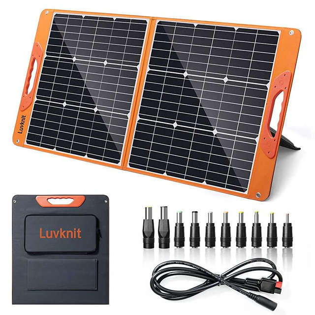 100 Watt Portable Solar Panel for Power Station, Foldable 100W Solar Panel for Camping Hiking Off-Grid Living, Monocrystalline Folding Panel Solar with 5V USB 18V DC Output