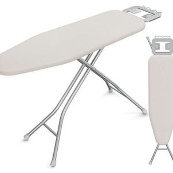 (BEIGE) Yaheetech Foldable Ironing Board, Heavy Duty Iron Board with 9 Adjustable Heights, 4 Layer Cover and Safety Iron Rest, 52X14 Compact and Space Save, Beige