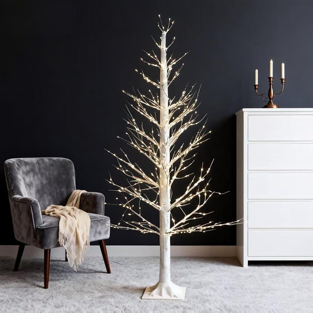 HipTree 4ft Lighted Christmas Birch Tree Decoration with 650 Led Fairy Lights,Twinkle Light Alpine Tree with IP44 for Patriotic 4th of July Decoration 250th Indoor Outdoor,Plug-in