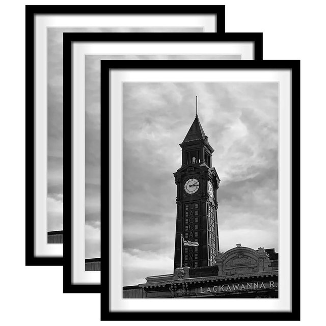 Wiscet 18x24 Picture Frame Set of 3, Display Pictures 16x20 with Mat or 18 x 24 Poster Frame Without Mat, Wall Gallery Photo Frames, Black