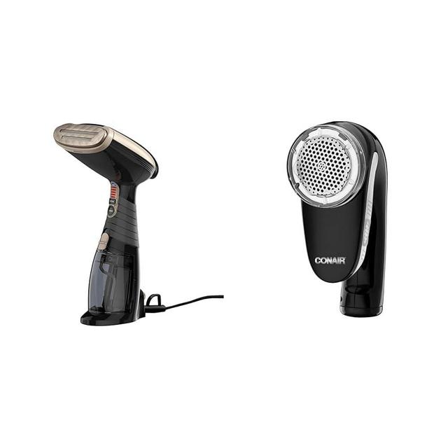 Conair Handheld Garment Steamer for Clothes, Turbo ExtremeSteam 1875W, Portable Handheld Design & Fabric Shaver and Lint Remover, Rechargeable Portable Fabric Shaver, Black
