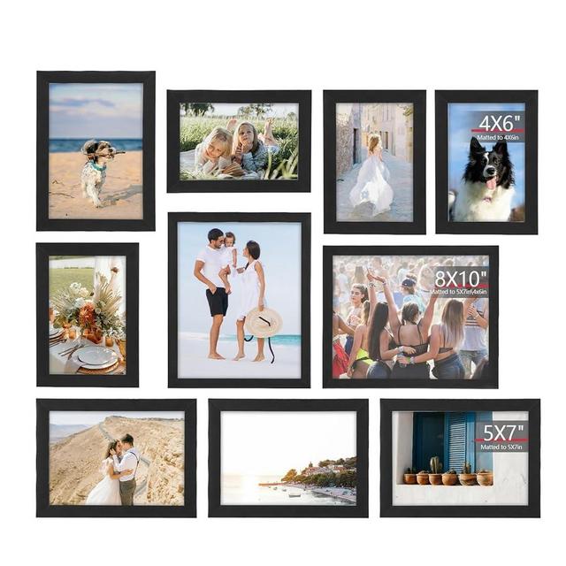 TWING 10 Pack Picture Frames Collage Wall Decor, Gallery Wall Frame Set for Wall or Tabletop Display, Multi Sizes with Two 8x10 Four 5x7 and Four 4x6 Photo Frames for Family, Living Room, Black