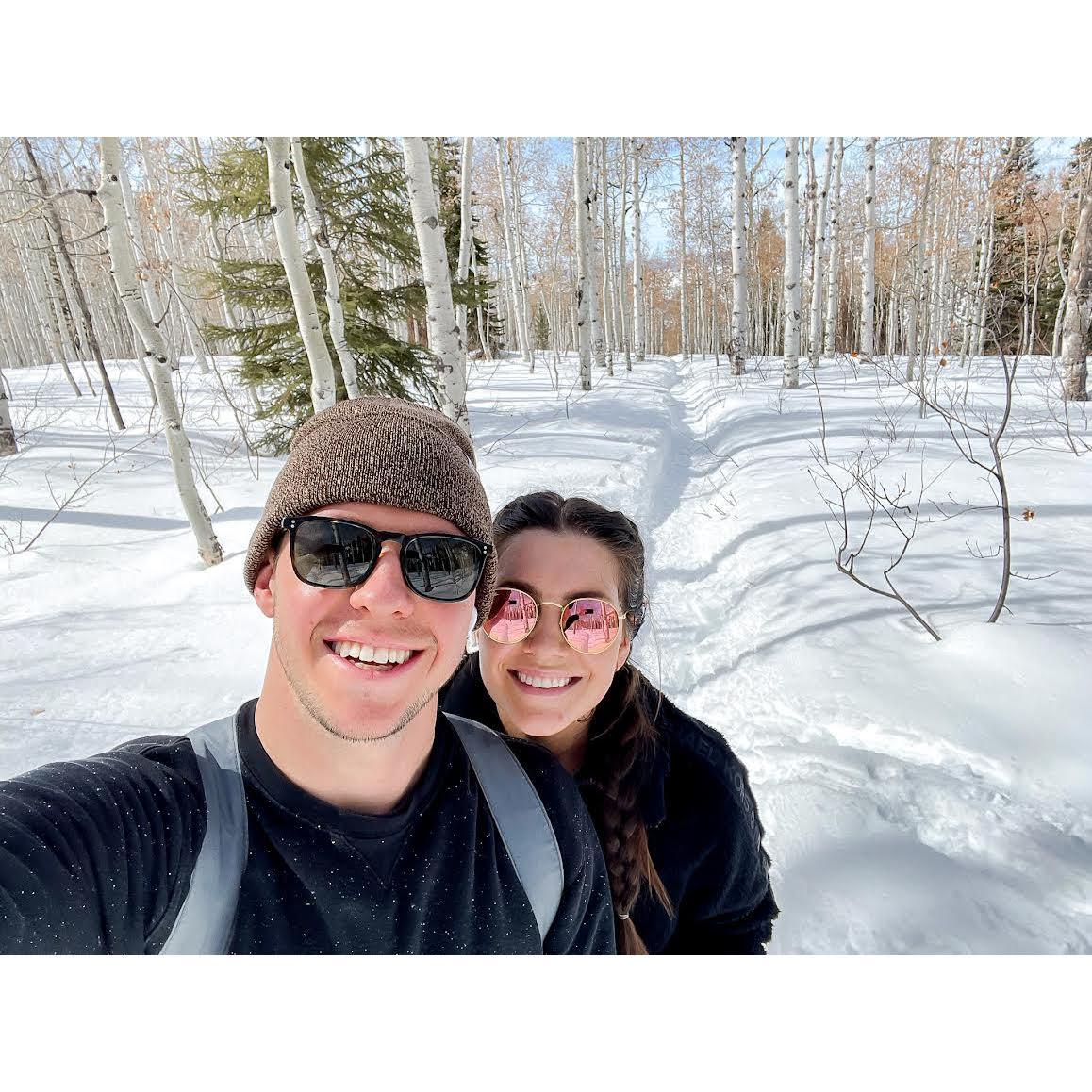We took our first trip to CO together spring break of 2021, we went to Steamboat Springs!! The snow was up to our belly buttons on this hike!