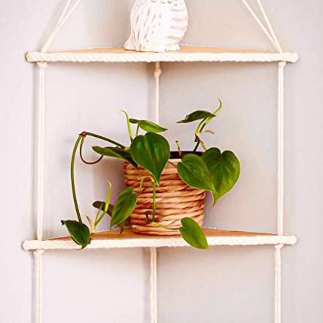 Macrame Shelf, Hanging Corner Shelf, Corner Hanging Shelf, Macrame Shelf, Floating Shelves, Plant Shelf Indoor, Macrame Shelves, Hanging Shelf, Wood, Rope