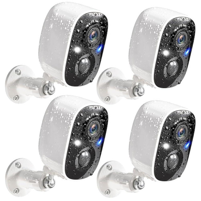 GMK Security Cameras Wireless Outdoor 4 Pack, 2K Battery Powered Cameras for Home Security, Color Night Vision, Motion Detection, 2-Way Talk, IP65 Waterproof, Remote Access, Cloud/SD Storage