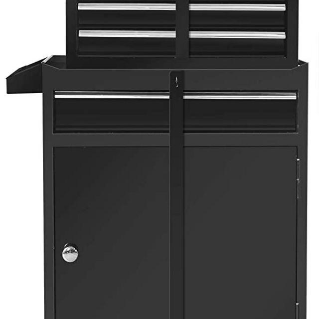 BIG RED ATBT1204R-BLACK Torin Rolling Garage Workshop Tool Organizer: Detachable 4 Drawer Tool Chest with Large Storage Cabinet and Adjustable Shelf, Black
