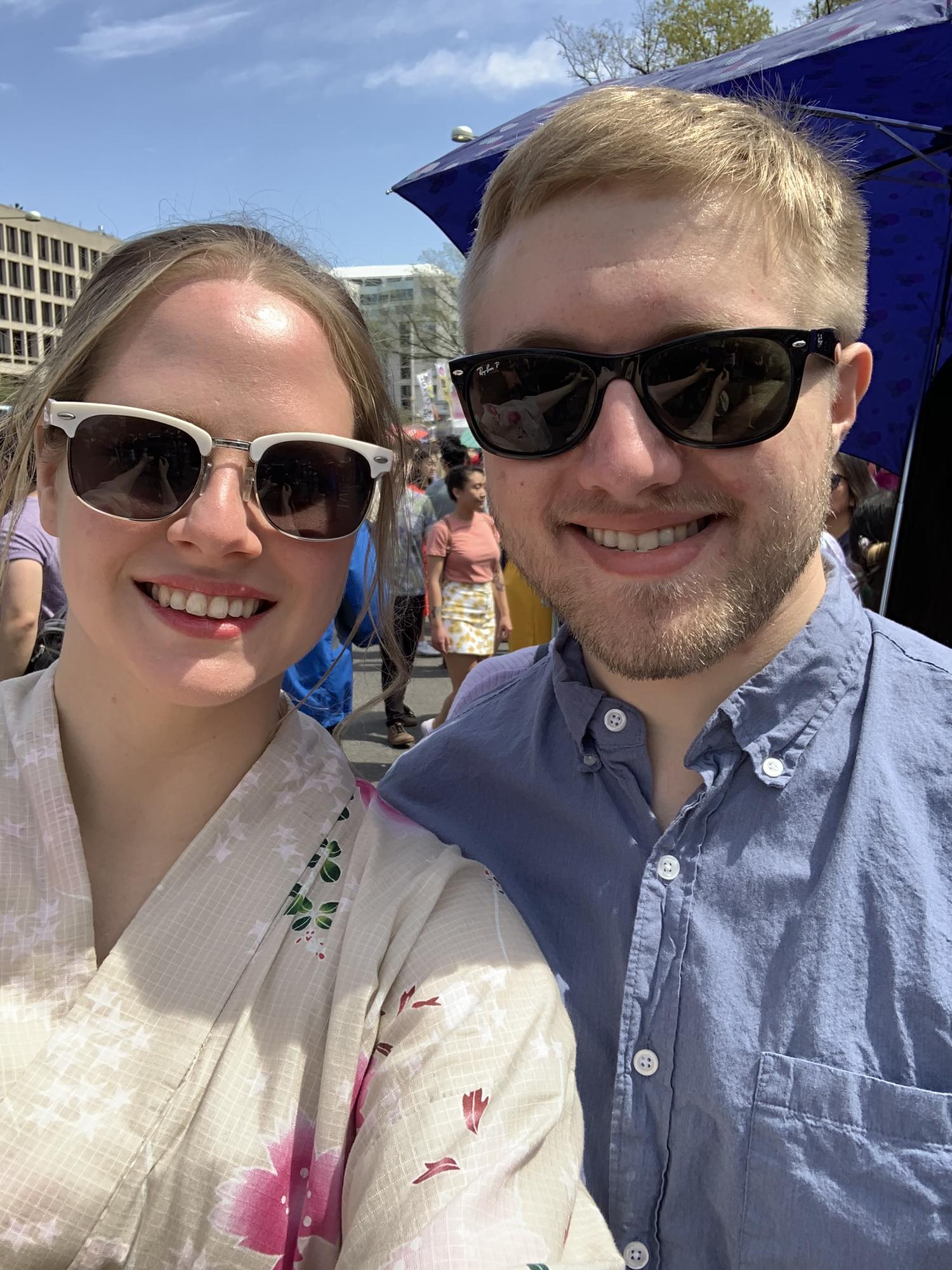 At the Sakura Matsuri/Japanese Cherry Blossom Festival 🌸 in 2019, downtown DC. One of our earliest dates!