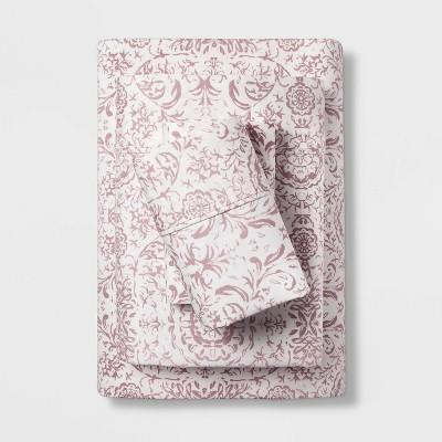 King 400 Thread Count Cotton Performance Sheet Set White/Mauve - Threshold™