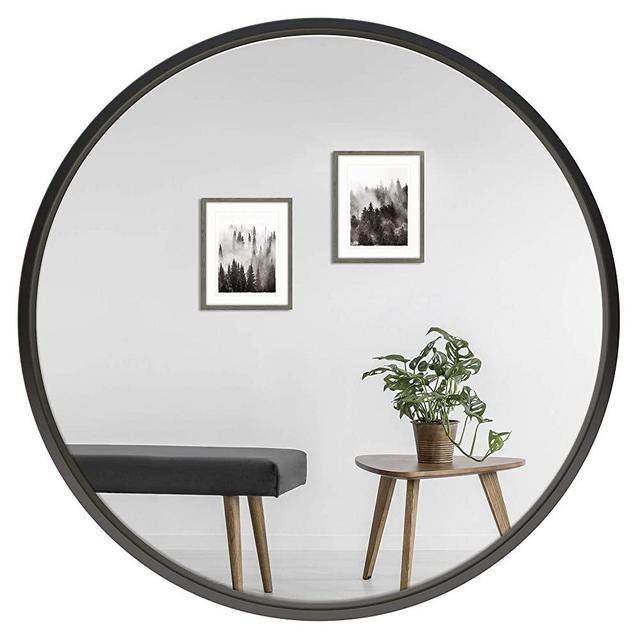 Round Wall Mirror with Metal Frame - Classic Black Brushed Aluminium Framed Circle Hanging Vanity Mirror for Wall Decor (24’’)
