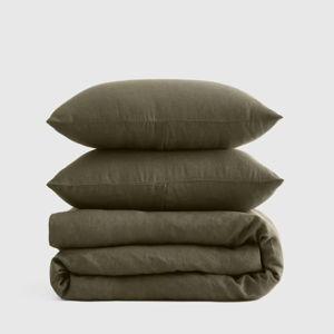 European Linen King Duvet Cover Set in Dusty Olive