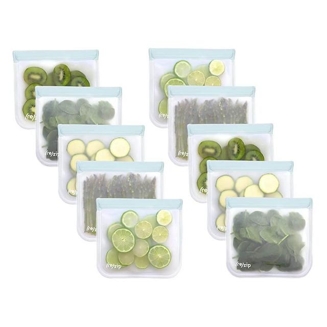 rezip Lay-Flat Lunch Leakproof Reusable Storage Bag 10-Piece Family Pack (Clear, 10)
