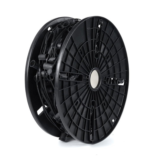 Brightown Commercial 250 FT C9/E17 Christmas Stringer Bulk Reel, C9 Light Sockets Set Spool with 12" Spacing, UL Listed Christmas Roof Lights Cord, SPT-1 8-Awg, Black