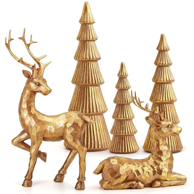 Hommtina Reindeer Christmas Decoration and Mini Christmas Trees,Christmas Reindeer Statues Lucky Reindeer Decor for Indoor Home Decor Tabletop Mantle Cabinet Desktop Office (Rose Gold)