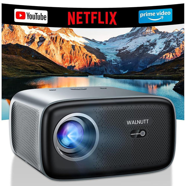 【1200 ANSI/4K Supported/Netflix Licensed】Smart Projector with WiFi and Bluetooth, Movie Home Theater with AI Auto Focs& Keystone, Video Projector with Dolby, 400'' Display for Indoor/Outdoor Proyector