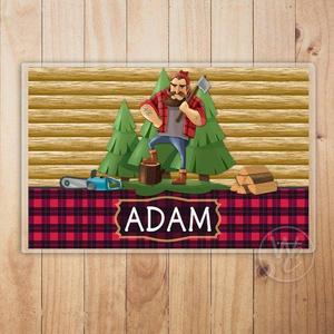 Kid's Personalized Placemat, Lumberjack Laminated Placemat with Child's Name, Woodland Table Mat, Unique Gift For Kids by Woodland Crew