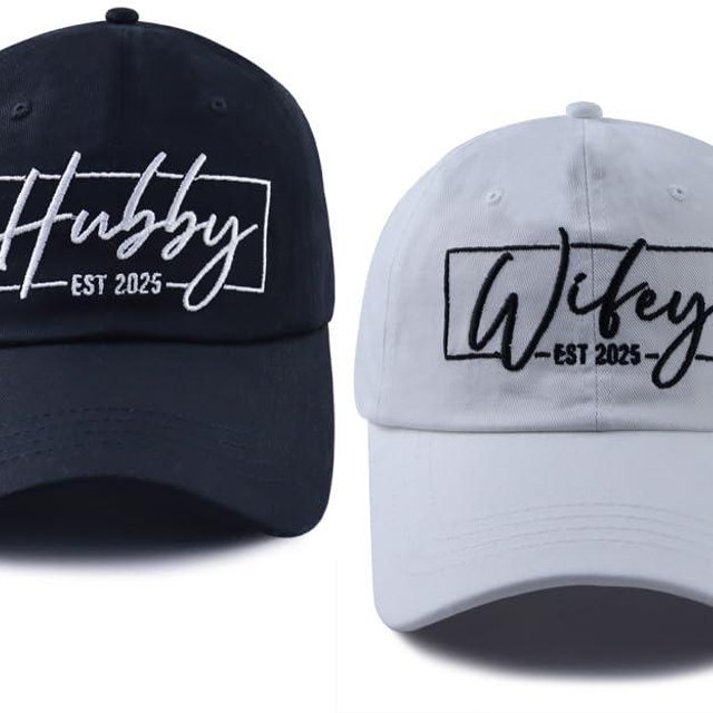 Daibeirtp Wifey & Hubby Hats for Women Men, Adjustable Cotton Embroidered New Husband and Wife Matching Outfits Baseball Cap