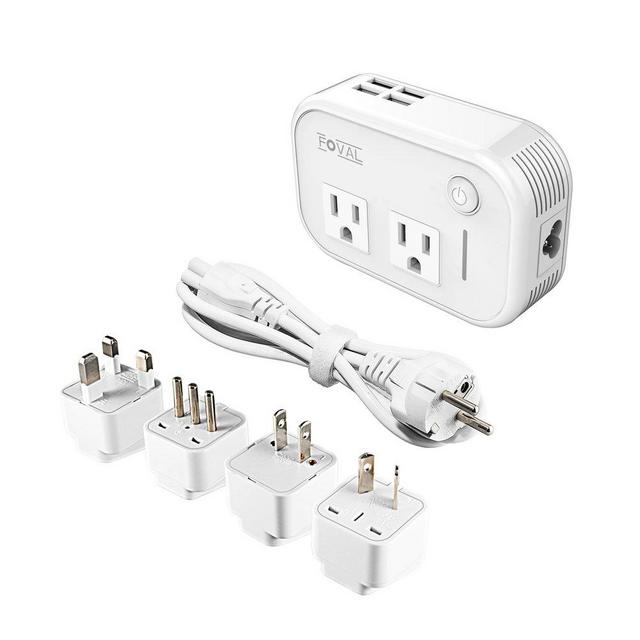 Foval International Travel Adapter Power Step Down 220v to 110v Voltage Converter with 4-port USB in UK European Italy Asia more than 150 Countries over the World