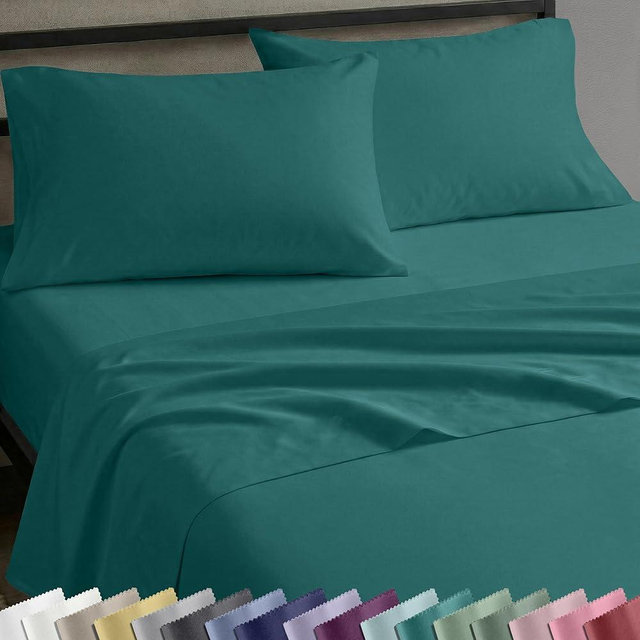 California Design Den Deep Pocket King Sheet Set - Natural 100% Cotton Sheets King Size, Soft Sateen Weave, Breathable and Durable Bedding Set Teal (Deep Tone)