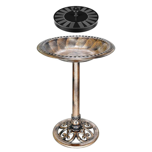 VIVOSUN 28” Solar Bird Bath, Solar Powered Pond Fountain Combo Set for Outdoors, Gardens, Patio, Yard, Deck, Golden