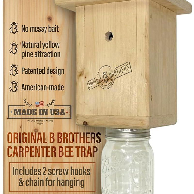 Original B Brothers - Carpenter Bee Traps, Outdoor Hanging Catcher Kit for House, Wooden Carpenter Bees Trap for Swarm Control, Bee Traps Outside for Home, Yard and Garden, Natural Wood Color - 1 Pack