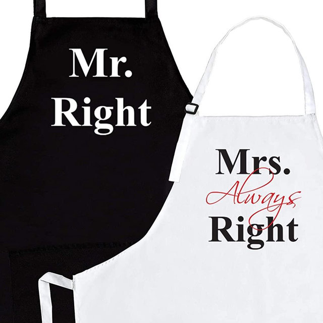 Mr Right Mrs Always Right His and Hers Aprons - Engagement Gifts for Couples | Couple Gifts for Him and Her | Funny Apron Wedding Gifts / 50th Anniversary/Bridal Shower Gifts - by Prazoli