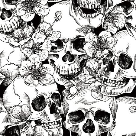XYZshop Peel and Stick Sugar Skull Floral Wallpaper Black/White Waterproof Thick Contact Paper for Bedroom Decor 17.5" x 9.8ft
