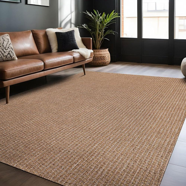 Lena Rug Easy Jute Rug 5x7, Indoor Outdoor Natural Color Farmhouse Area Rugs for Living Room, Kitchen Rug High Traffic Area, Washable Easy to Clean Solid Boho Woven Design Outside Carpet