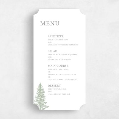 White Ticket Wedding Menu - Pinehaven