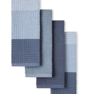 TOWN & COUNTRY BASICS Basketweave Antimicrobial Terrycloth Kitchen Towel 4-Pack Set, Absorbent 100% Cotton, Machine Washable, Blue, 16"x28"