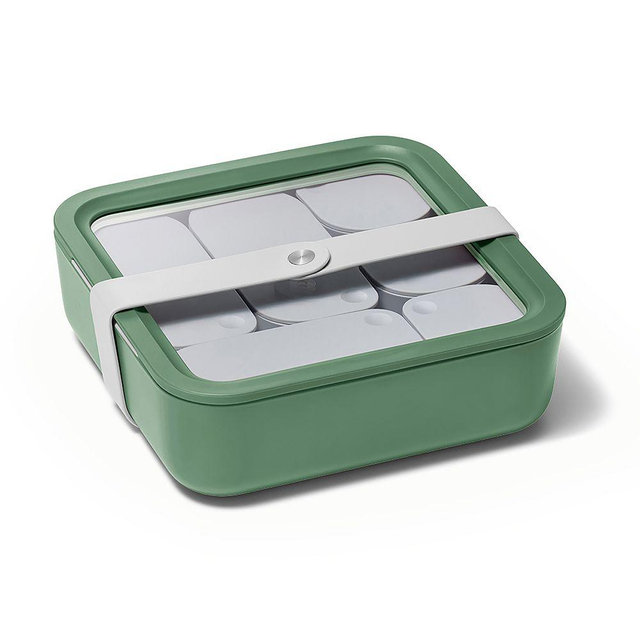 Caraway 10-Cup Square Glass Food Container w/ Lid, Sage