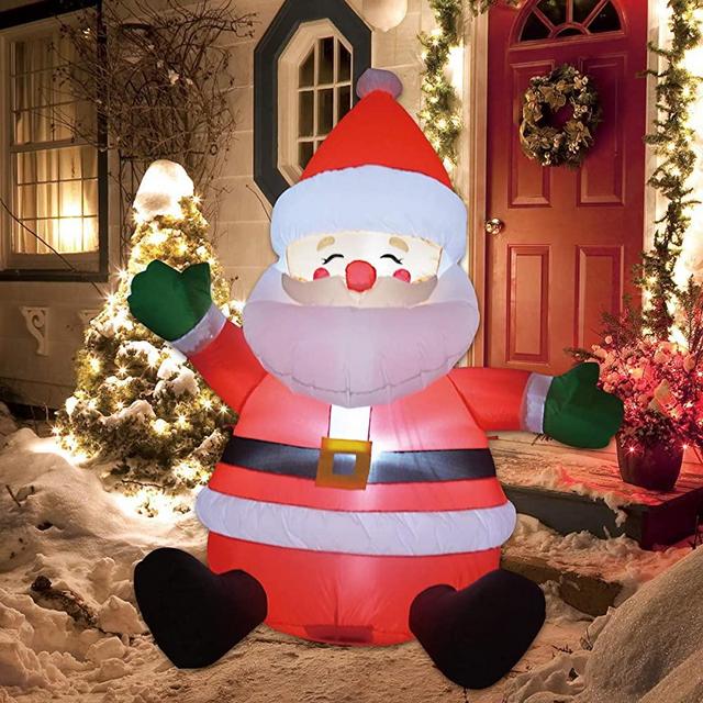 GOOSH 5 FT Christmas Inflatable Outdoor Sitting Santa Claus Happy Face, Blow Up Yard Decoration Clearance with LED Lights Built-in for Holiday/Party/Xmas/Yard/Garden