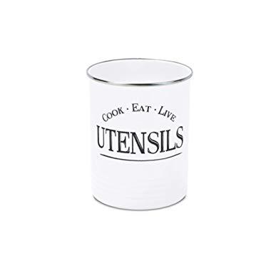 Kitchen Utensil Holder Farmhouse Decor for the Home - Premium Padded Base - White Utensil Caddy by Walford Home - Large Kitchen Utensil Organizer - Farmhouse Decor Utensils Holder Crock