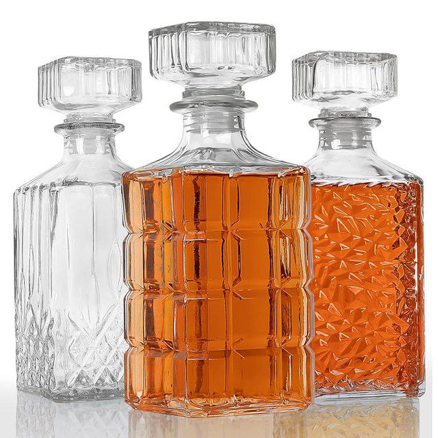 LAWADACH Glass Decanters for Liquor, Whiskey Decanter for Men Liquor Decanter Bottles for Alcohol, Presents for Dad, Tequila Decanters Creative Presents for Man, Home Bar Decorations (31oz * 3)