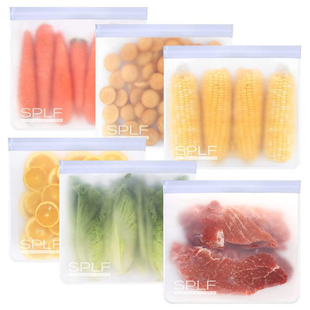SPLF 6 Pack Dishwasher Safe Reusable Gallon Freezer Bags, BPA FREE Extra Thick Reusable Storage Bags Leakproof Silicone and Plastic Free for Marinate Meats, Cereal, Sandwich, Snack, Travel Items