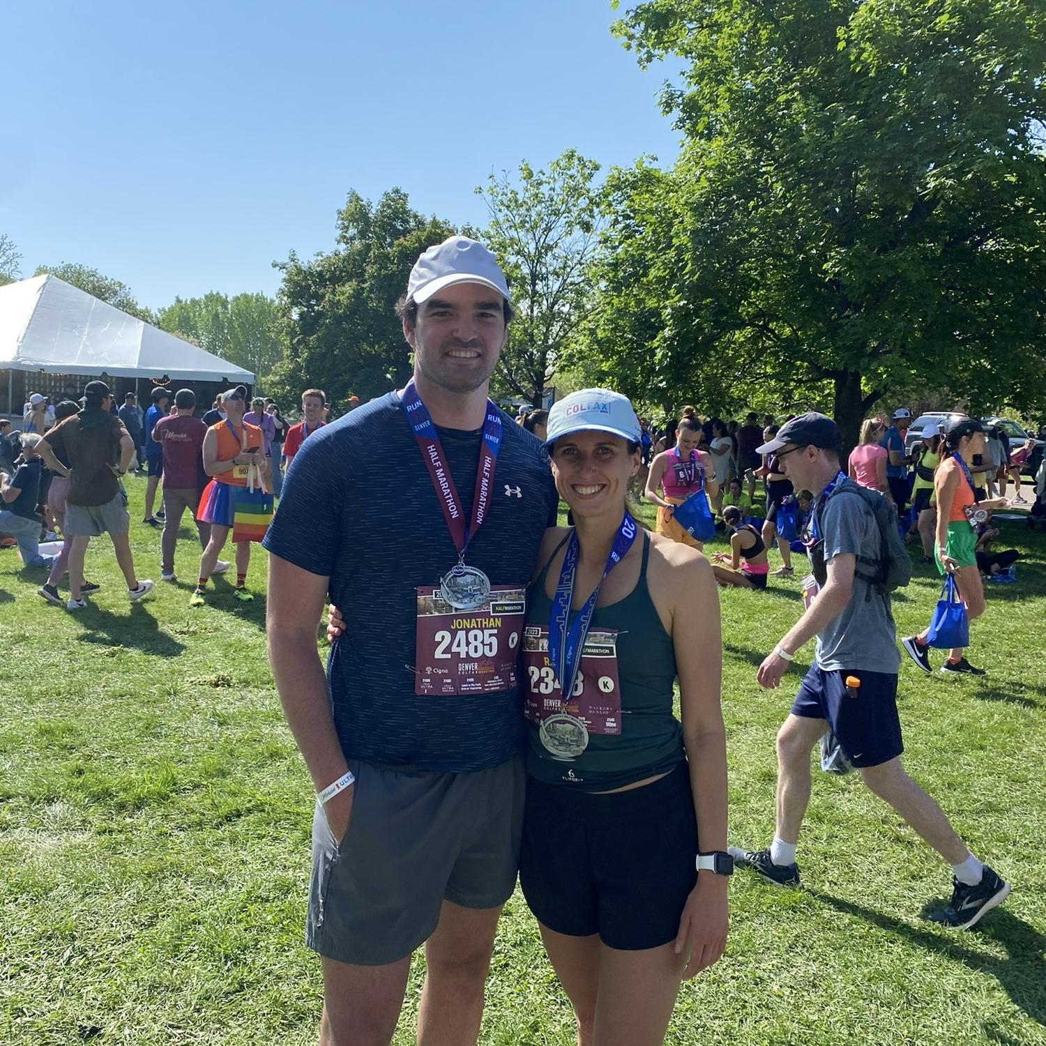 We ran our first half marathon together in May 2023 in Denver.
